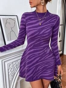 Pletené elegantní šaty Knit Mix - Fialová/L - 7