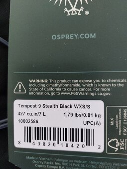 Nový dámský batoh Osprey Tempest 9l, černý, vhodný na kolo - 7