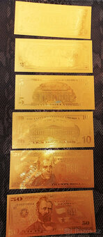 Pozlacená bankovka 24k, suvenýr, záložka, modrá bankovka - 7