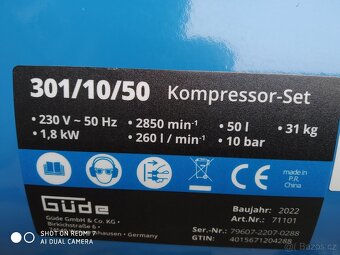 Prodám NEPOUŽITÝ olejový Kompresor Güde 301/10/50- 50 LITRŮ- - 7