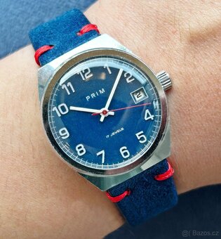 Československé mechanické vintage retro hodinky PRIM Modré - 7