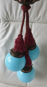 Starožitný lustr art deco na provazu modré koule - 7