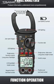 Klešťový multimetr ANENG ST 180. Nový - 7