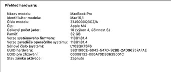 Prodám MacBook Pro M4 32GB / 1TB CZ distribuce - 7