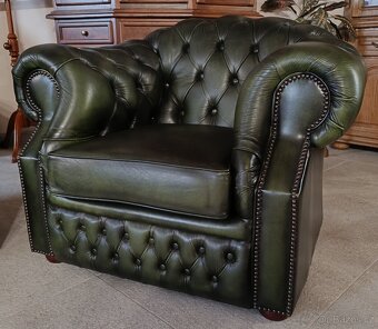 Kožená, Chesterfield(originál)sedací souprava 3+2+1. TOP - 7