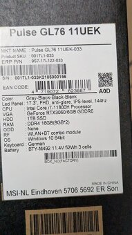 Herní notebook MSI Pulse GL76, 17.3", i7, RTX 3060, 16GB/1T - 7