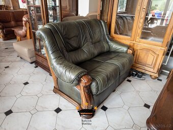 Sedací kožená souprava 3+2+1 2x el relax - kůže, dřevo - 7