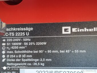 Prodám stolní kotoučovou pilu Einhell TC - TS 2225 U.- 2200 - 7