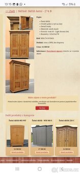 Starožitná masivní dřevěná selská šatní skříň venkov chalupa - 7