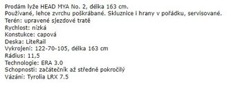 Prodám lyže HEAD MYA No. 2, délka 163 cm - 7