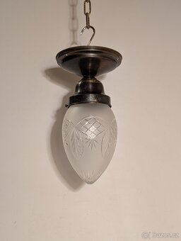 mosazný secesní lustr vybrušované matové stínidlo až 2ks - 7