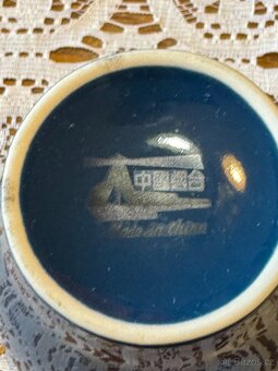 Luxusní Modrý Porcelánový Servis - Motiv Jeřáb (Vintage) - 7