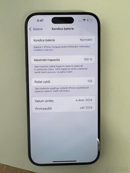 iPhone 15 Pro 128 GB , zánovní , záruka cca 20 měs - 7