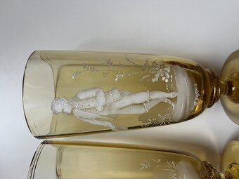 Mary Gregory - žluté starožitné poháry, ručně malované - 7