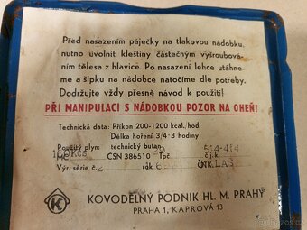 Sběratelská plynová páječka BUTAR – Kovodělný podnik Praha - 7