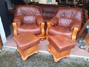 Rustikální kožená sedací souprava - rozkládací . - 7