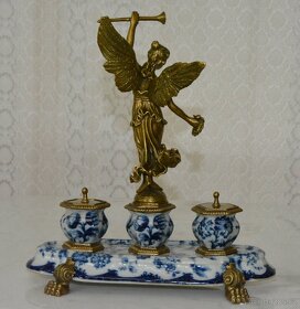 Zámecký kalamář s bohyní - porcelán + bronz - 7