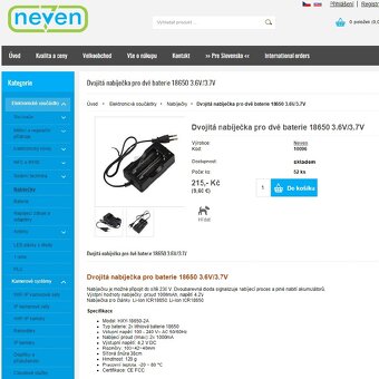 Li-Ion ICR18650 - 4 baterie a Dvojitá nabíječka = SADA - 7