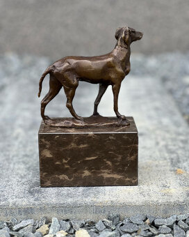Bronzová socha Lovecký pes - realistická soška psa z bronzu - 7