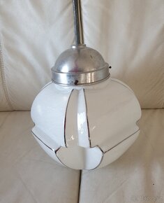 Starožitný lustr - velké skleněné stínítko na tyči - 7