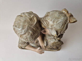 Starožitná secesní keramická socha sousoší busta děti ca1900 - 7