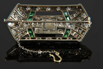 Brož z bílého 14karátového zlata ve stylu art deco s diamant - 7