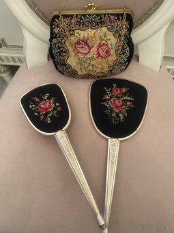 Gobelínová souprava zrcátko,kartáč a kabelka - 7