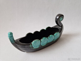 Stará keramická mísa žardiniéra vikingská loď Art Deco - 7