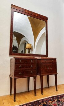 Velké art deco zrcadlo s intarzií a perletí, cca 1930 - 7