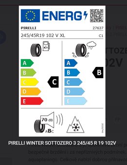Zimní pneumatiky PIRELLI 245/45 R19 102V XL NOVÉ 100% vzorku - 7