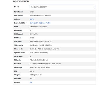 Dell 5050 SFF i5-6500 8GB DDR4 / i7-6700 / více RAM/ SSD - 7