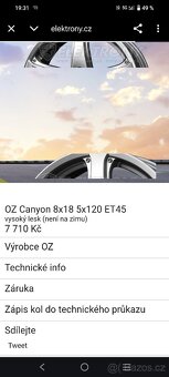 Alu O.Z Canyon 5x120 R18 8J Et45 stred 60mm - 7