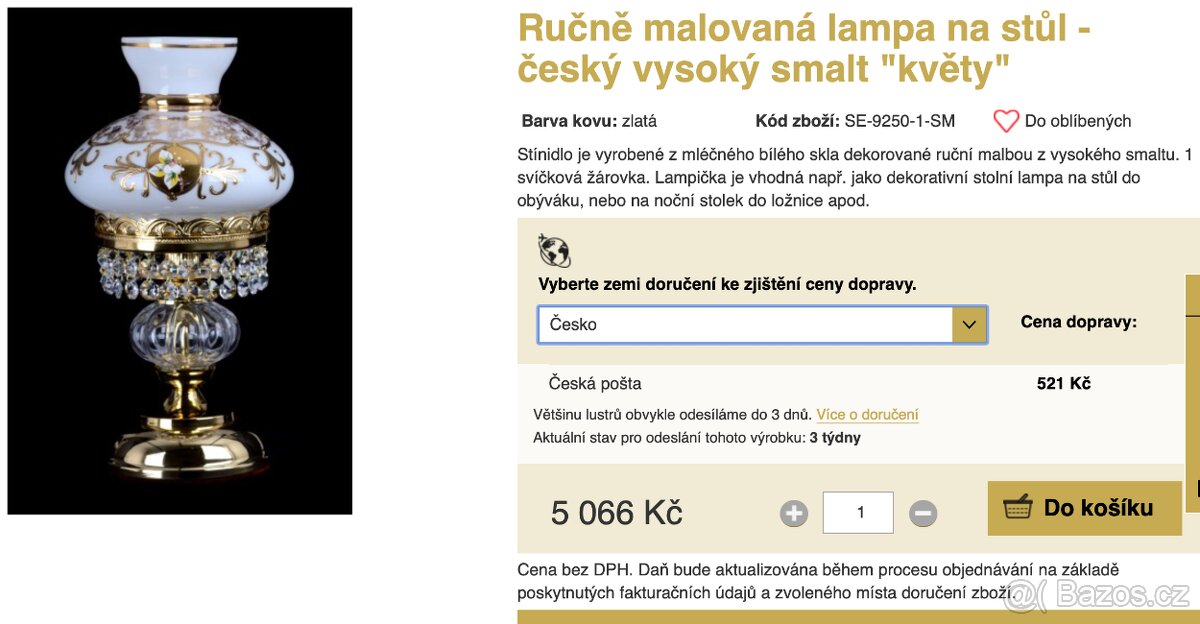 Stolní lampa, ručně malovaná s křišťálovými ověsy - 8