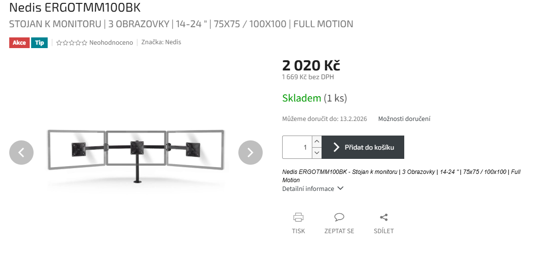 Stojan/držák na 3 monitory-Nedis ERGOTMM100BK - 8