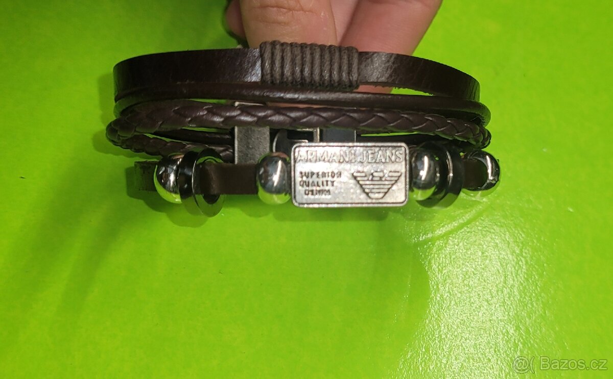 Giorgio Armani Jeans hnědý pánský kožený náramek značkový - 8
