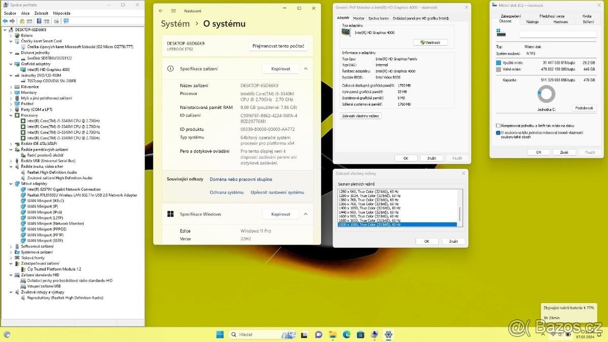 FUJITSU E752 /i5-3340/8GB/SSD512GB/FULLHD IPS/W11/ZÁRUKA - 8