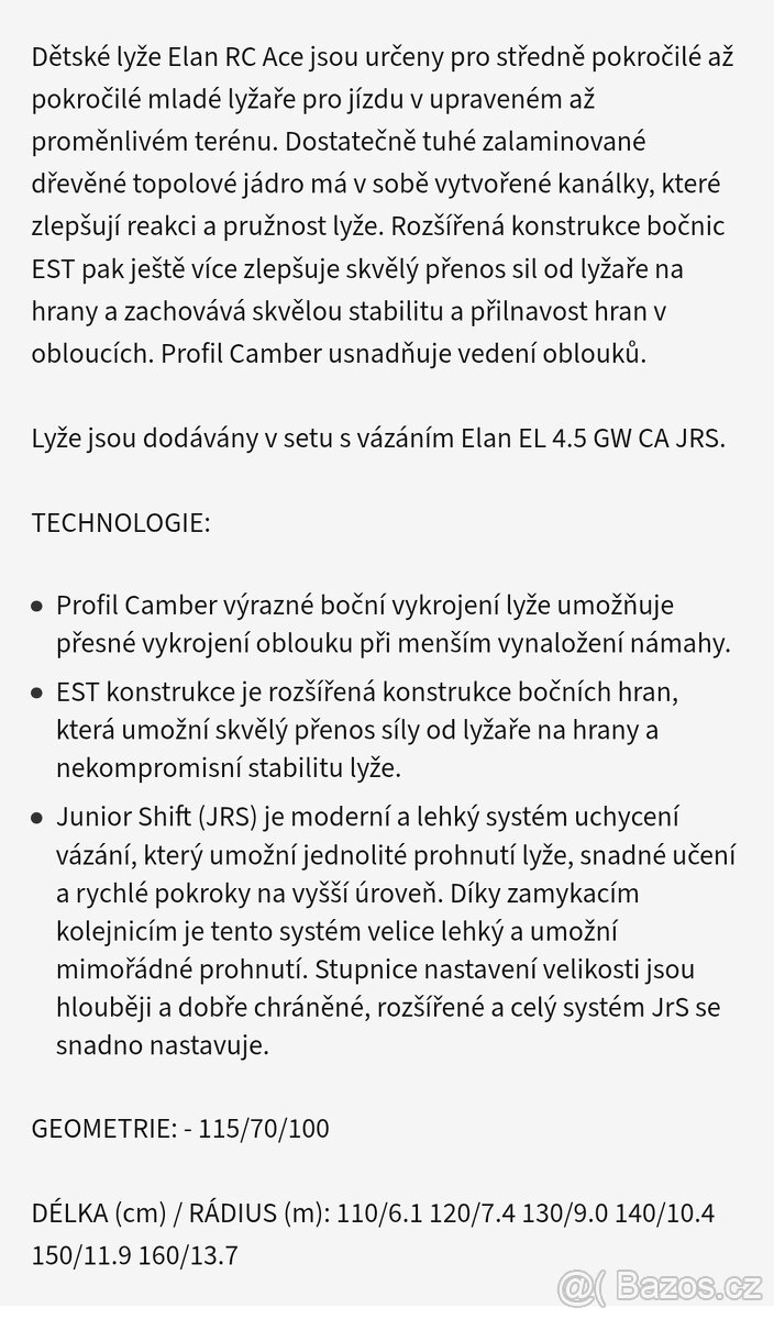 Sjezdové juniorské lyže Elan ACE 150 cm - 8