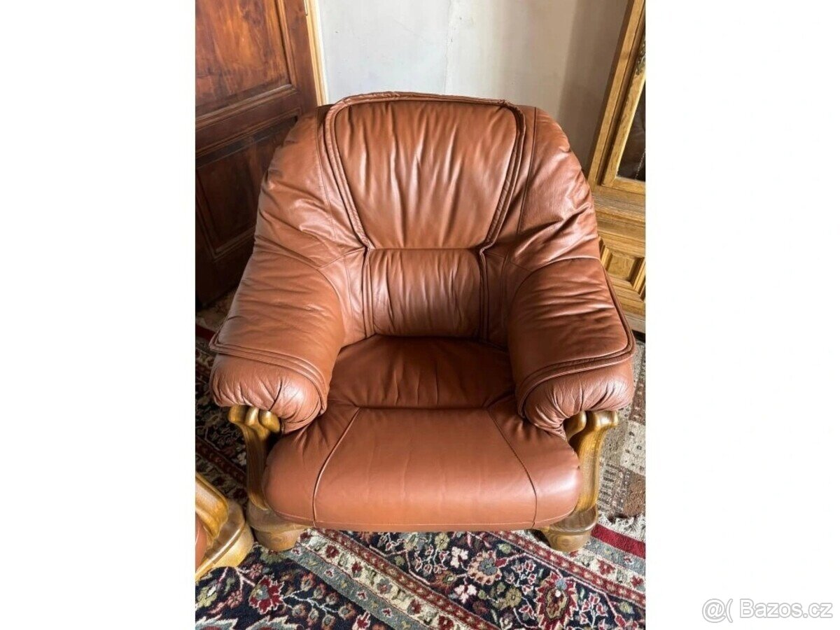 Dubová rustikální kožená souprava 3+1+1, 3791 - 8