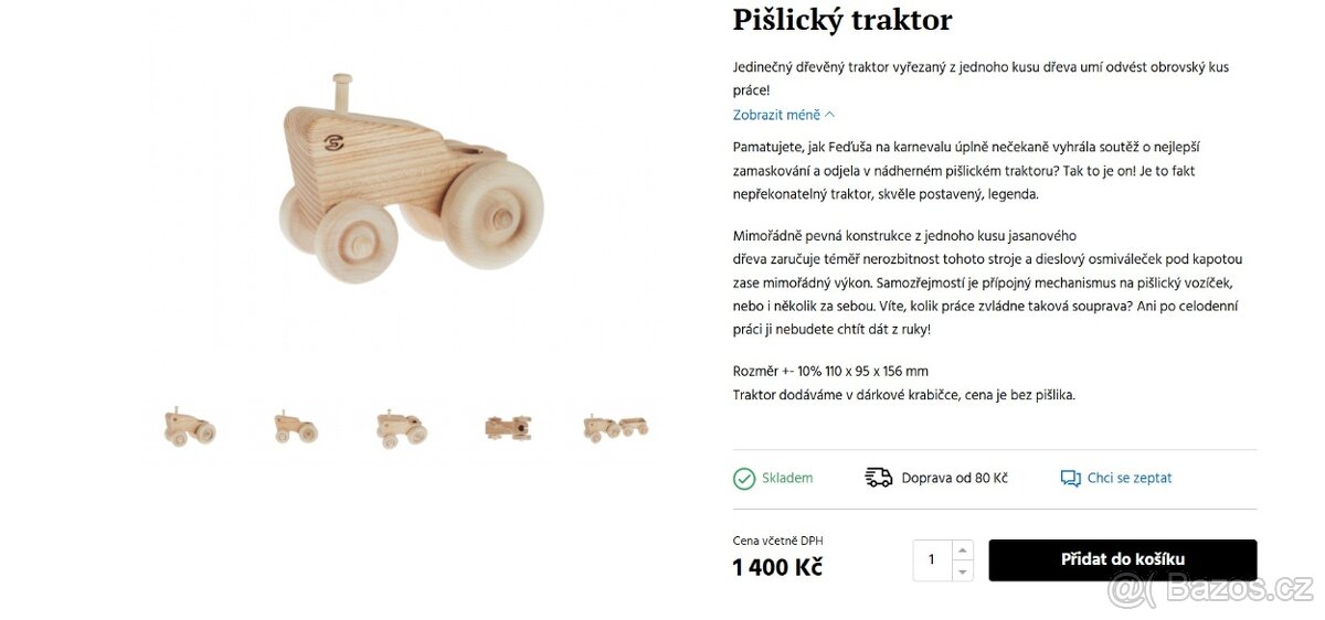 Dřevěný traktor Pišlik + figurka Pišlika - 8