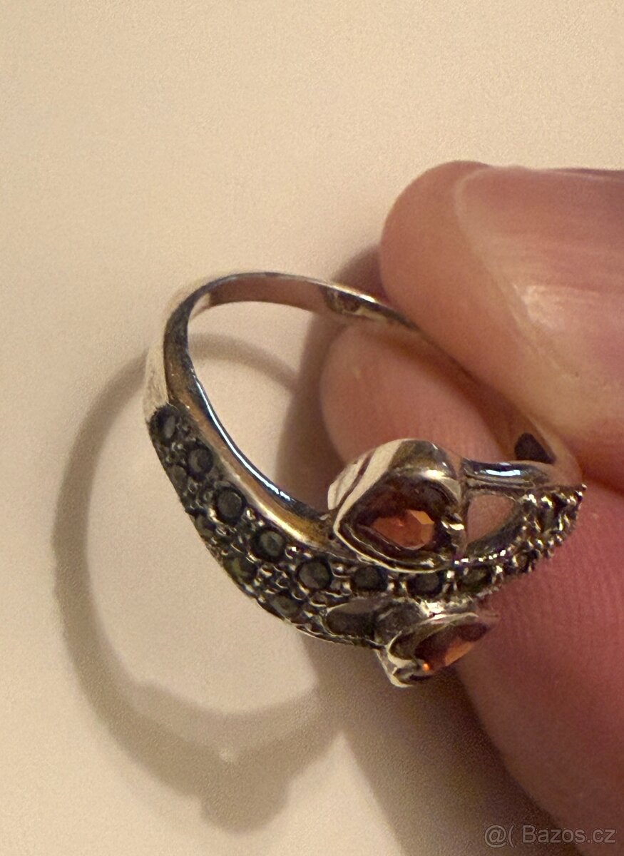 Stříbrný prsten přírodní granáty, markazity - 8