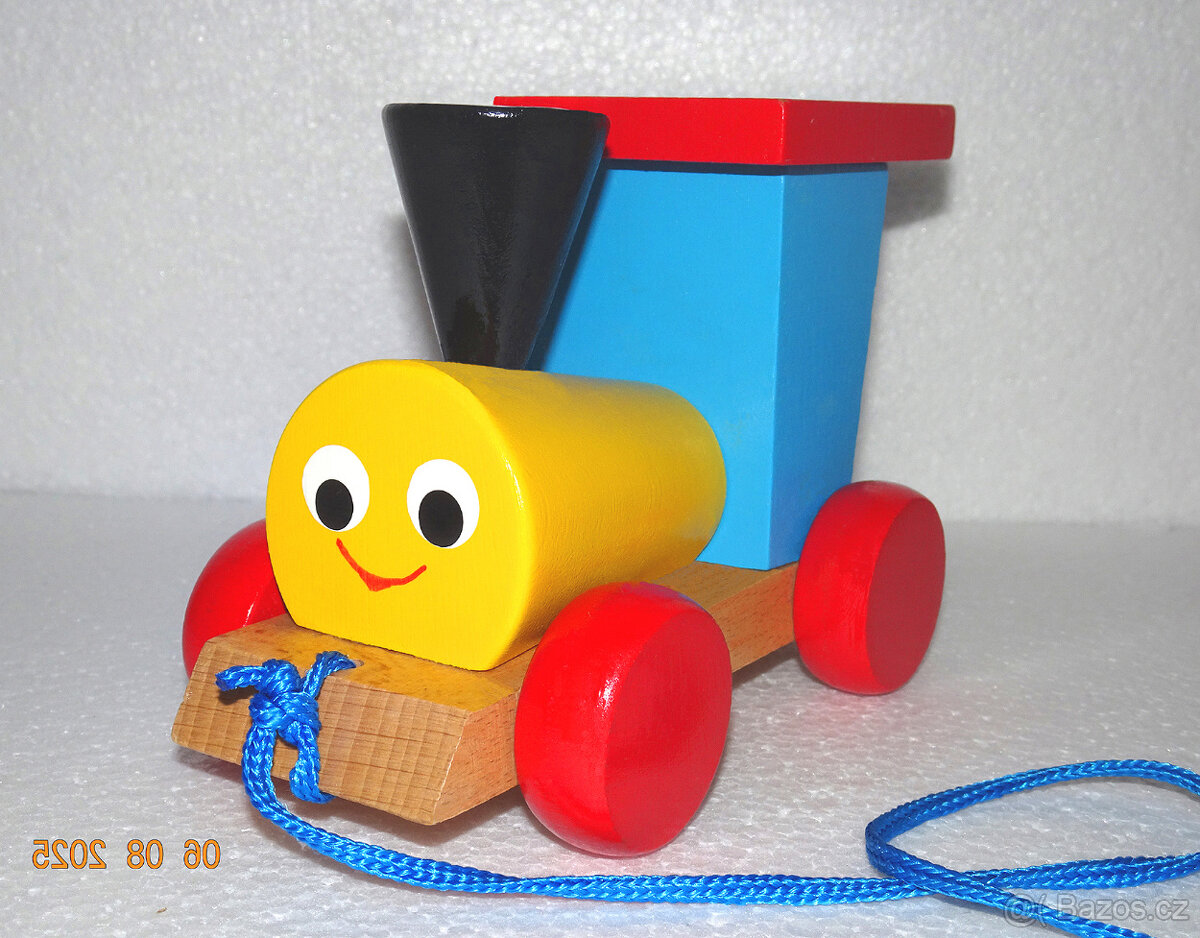 DŘEVĚNÁ MAŠINKA s VAGONKY. Bezvadný stav. - 8