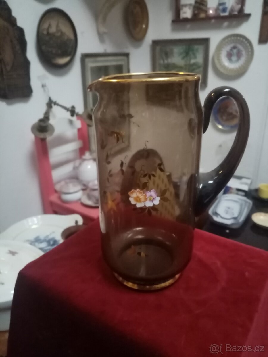 Starožitný pivní džbán hnědé sklo - 8