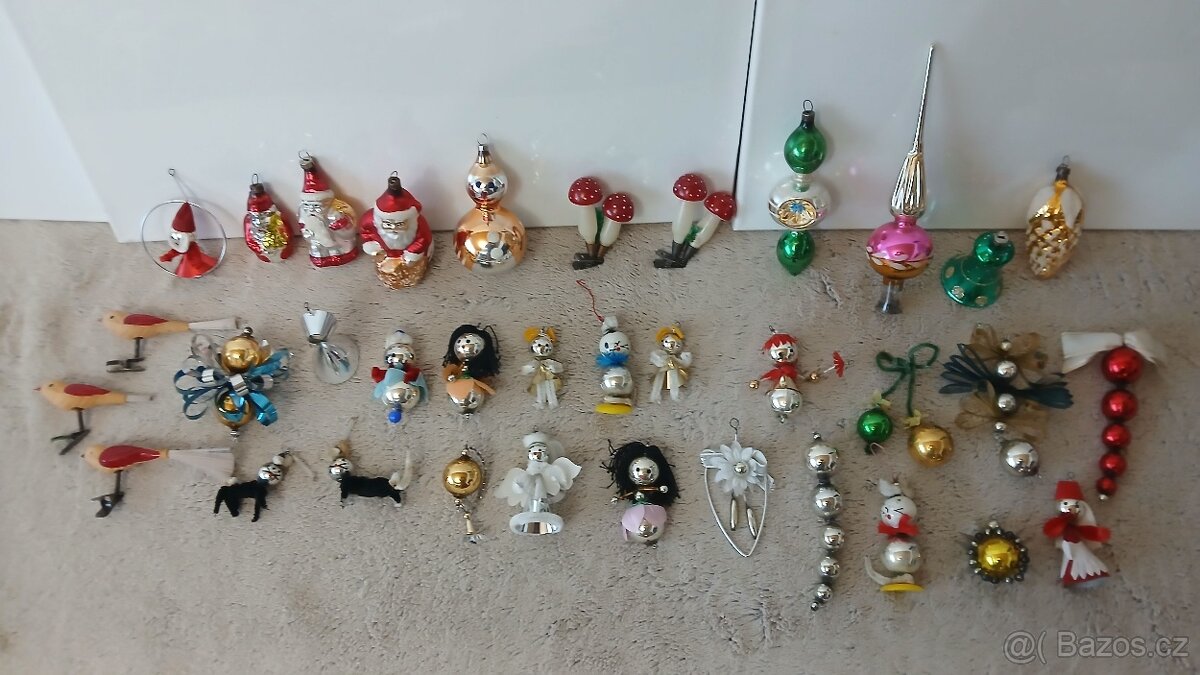 Staré Vánoční ozdoby - muchomůrky, ptáčci atd dle fotek - 8