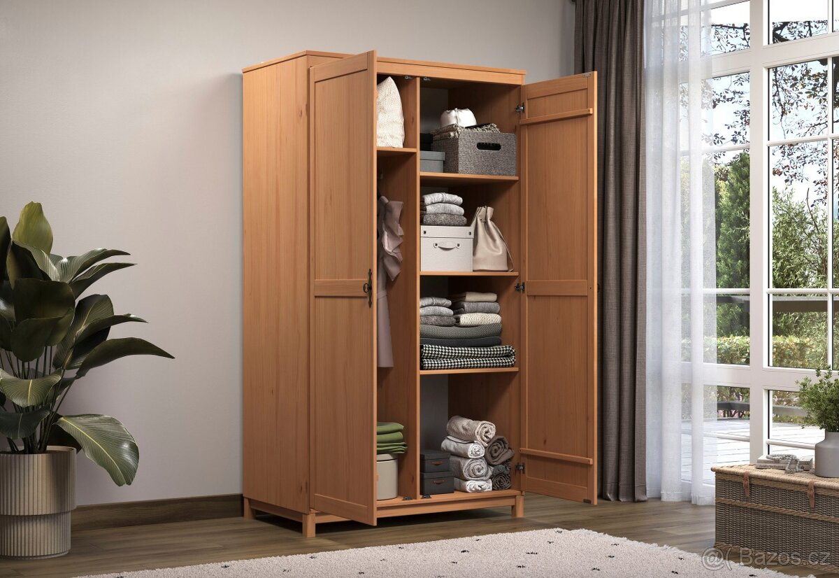 Nová šatní skříň z borovice, přírodní a bílá barva - 8