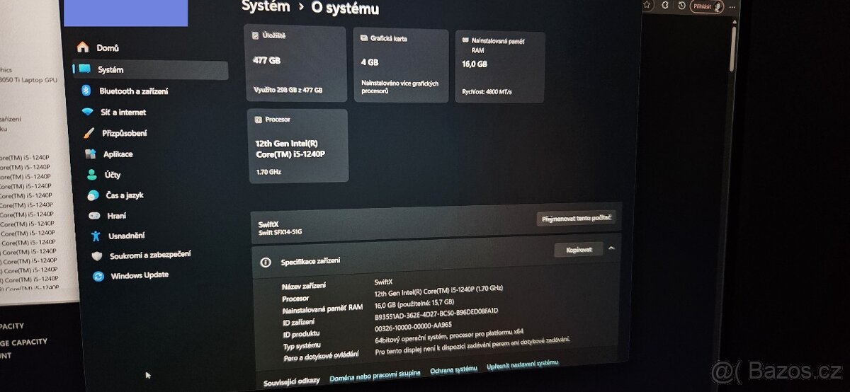 Výkonný notebook Acer Swift X - SFX14-51G - 8