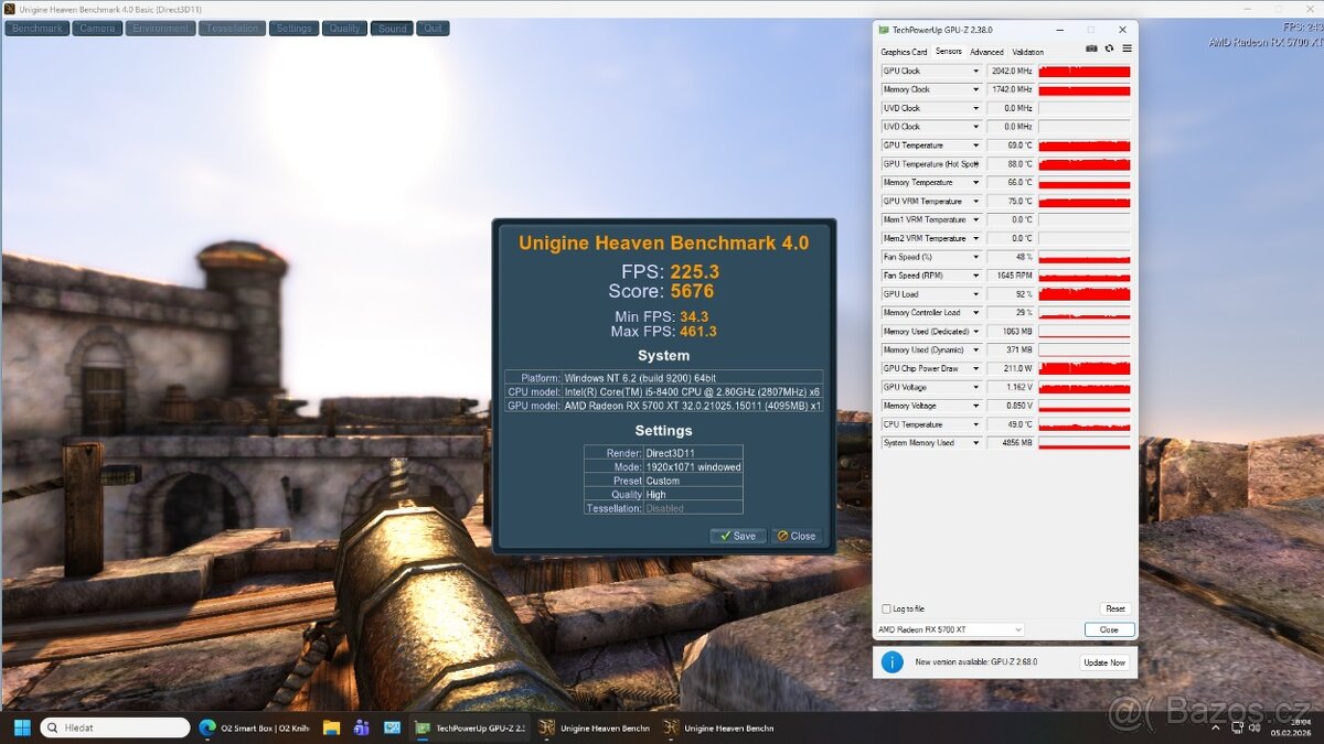 herní PC: i5 9600K+RX 5700xt+16GB RAM - 8