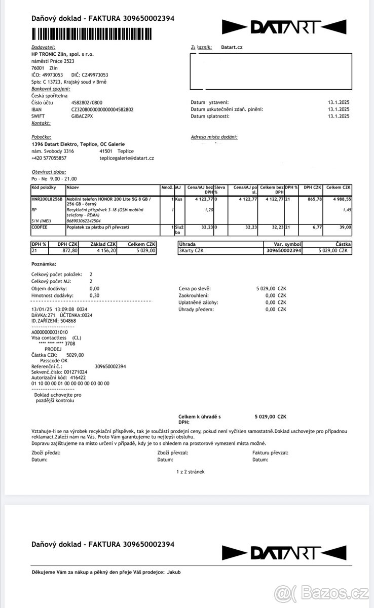 HONOR 200 Lite 5G 8 GB / 256 GB Black - 8