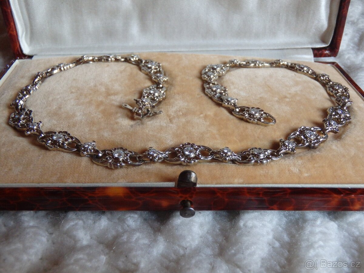 Zlatý diamantový starožitný náhrdelník. - 8