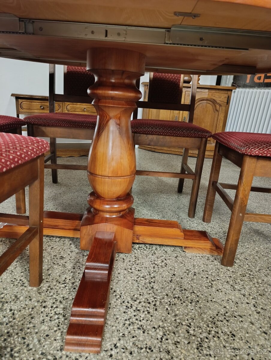 Rustikální jídelní set, stůl, 6 židlí, masív - 8