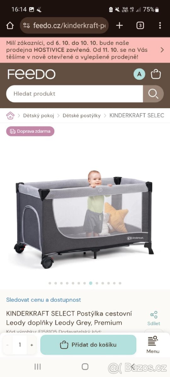 Dětská postýlka+matrace, cestovní postýlka+m, plyš. housenka - 8